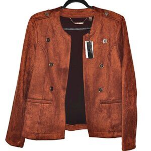 Tahari Vegan Suede Jacket  Sz M Tobacco Brown Blazer Epaulettes NWT